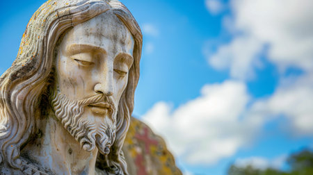 Close-Up of Jesus Christ Statue Against Blue Sky ai generatedの素材