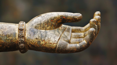 Close-Up of Buddha Statue Hand ai generatedの素材