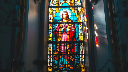 Stained-glass window depicting Jesus Christ ai generatedの素材