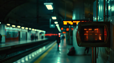 Underground Platform with Digital Display of Train Arrival Times ai generatedの素材