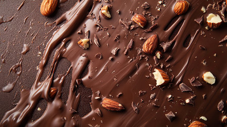 Indulge in the richness of melted chocolate drizzled over fresh nuts. This close-up shot captures the glossy texture and sweet allure of this decadent treat, making it perfect for dessert lovers.の素材