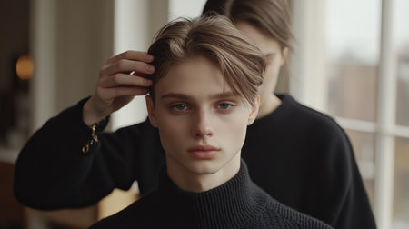 A behind-the-scenes shot of a model getting dressed for a photoshoot, highlighting the preparation and artistry involved in fashion photography.の素材