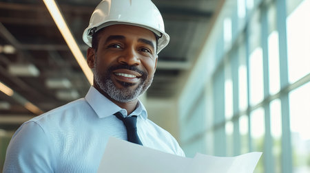 A confident engineer presents a project proposal to colleagues in a modern office setting, showcasing teamwork and innovation in a professional environment.の素材