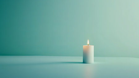 A serene image of a single lit candle on a minimalist table, featuring soft blur and calming hues. Ideal for conveying warmth and tranquility in various design contexts.の素材