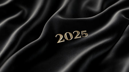 This elegant image showcases a luxurious black velvet fabric featuring the year 2025 in gold. Perfect for upscale design projects and celebrations, the soft texture and classy appearance enhance any setting.の素材