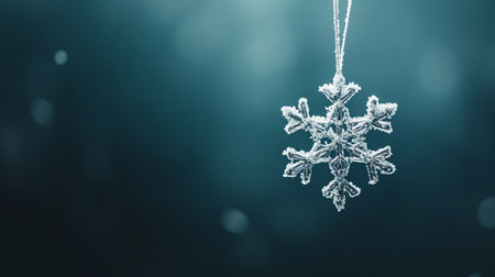 A stunning snowflake decoration sparkles against a soft blue background, creating a perfect winter atmosphere ideal for New Year celebrations and festive events.の素材