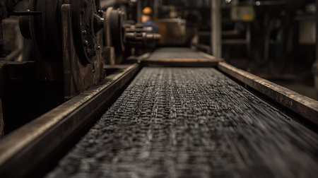 A factory worker is actively operating complex machinery on a production line, showcasing the intricate process of industrial manufacturing in an engaging setting.の素材