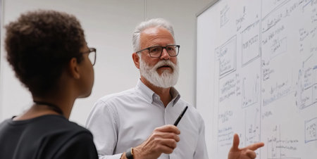A group of educators engage in an interactive curriculum planning session, discussing innovative strategies for effective teaching and student engagement.の素材