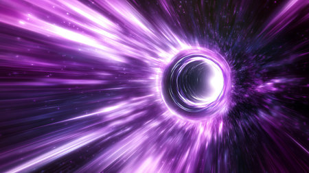 Experience a stunning visual journey through a deep purple cosmic tunnel, merging vibrant colors with dynamic movement, evoking a sense of space and exploration.の素材