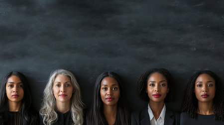 This image captures a diverse group of female faculty members showcasing unity, strength, and empowerment in a professional setting, highlighting the importance of diverse perspectives in education.の素材