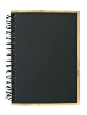 Black cover spiral notebook isolated on white backgroundの写真素材