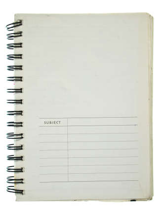 Old page with subject table spiral notebookの写真素材