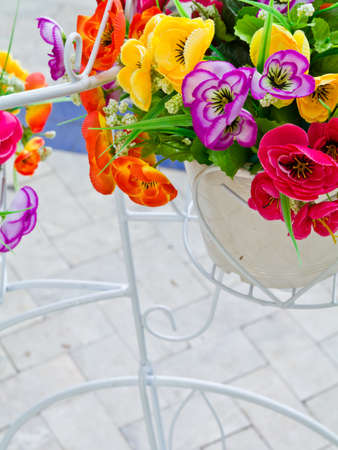 Artificial bouquet for decoration in the bicycle model's basketの写真素材