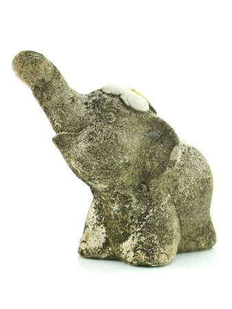Weathered elephant sculpture isolated on white backgroundの写真素材