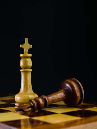 Wooden chess on black backgroundの写真素材