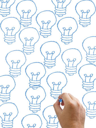 Hand drawing light bulbs isolated on whiteの写真素材