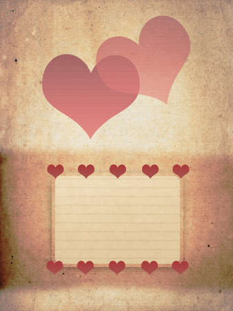 Grunge background with red hearts and notepadの写真素材