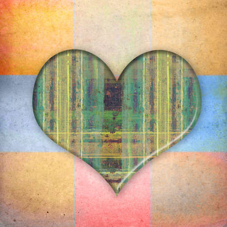 Grunge wood heart on aged paperの写真素材