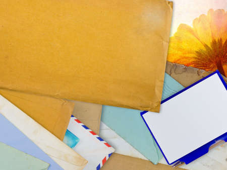 Old envelopes and notepad with spcae for contact information or others messageの写真素材