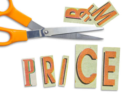 Price  in cut letters with scissors for discount concept