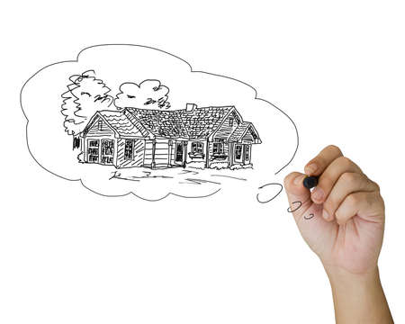 Hand sketching house in the bubbleの写真素材