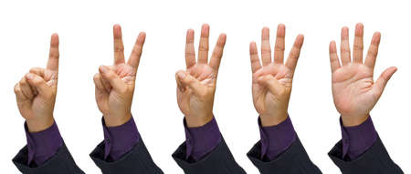 Set of business hand gesture finger numbers isolated on white background