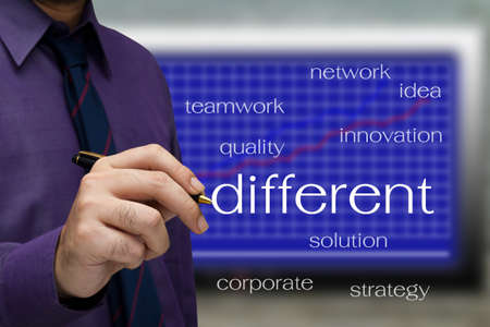 Businessman point at the different word with keyword success and graphの写真素材