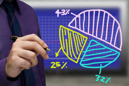 Businessman write a colorful market sharing chart