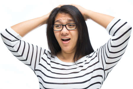 Woman expression when heard a bad newsの写真素材