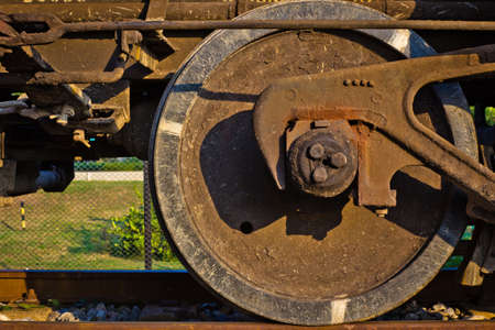 Closeup train wheel on the railwayの写真素材