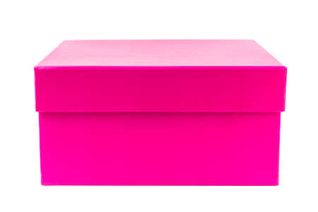 Pink cardboard box isolated on white background with clipping pathの写真素材