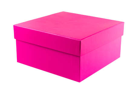 Pink cardboard box isolated on white background with clipping pathの写真素材