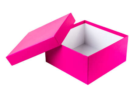 Pink cardboard box isolated on white background の写真素材