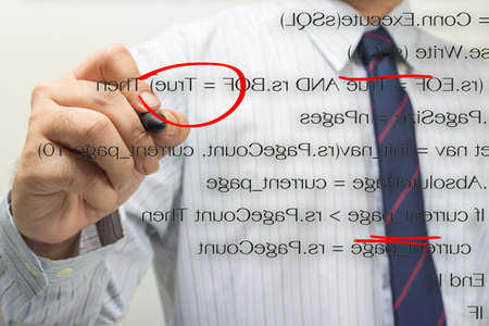 Programmer verify computer source code on screen