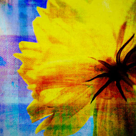 Abstract painting with flower  on canvas textureの写真素材