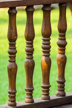 Traditional Thai wooden railing, balcony detailの写真素材