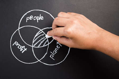 Hand drawing diagram of people, planet, profit to explain the intersection of Sustainable Development conceptの写真素材