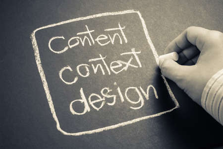 Hand writing Content, context and design word with chalkの写真素材