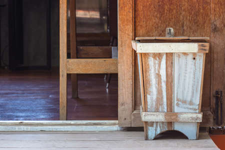 Handmade wood bin outside the roomの写真素材