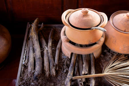 Traditional stove and pottery in Thai kitchenの写真素材