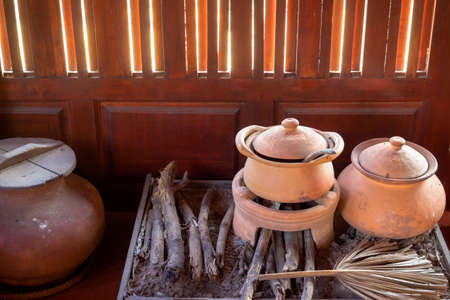 Traditional stove and pottery in Thai kitchenの写真素材
