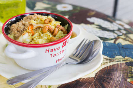 Seafood fried rice with cashew nut and dried shredded porkの写真素材