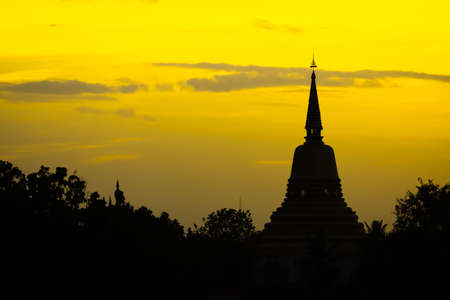 Silhouette pagoda in Phitsanulok province of Thailandの写真素材