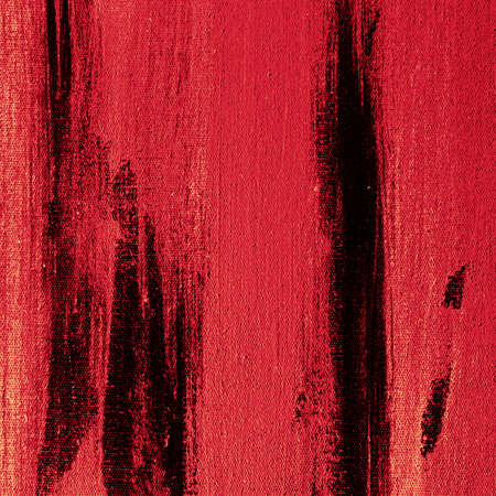 Red painting with brush stroked on canvas textureの写真素材