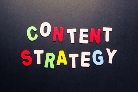 Content strategy word topic in cut wood letterの写真素材