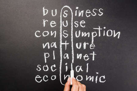 Hand writing Sustainable Development concept in crossword with chalkの写真素材