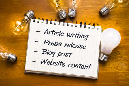 Internet content fields on notebook with many light bulbs