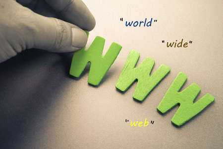 Hand arrange wood letters as WWW (world wide web)の写真素材