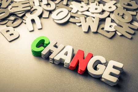 Stack of wood letters as Change word with scattered lettersの写真素材