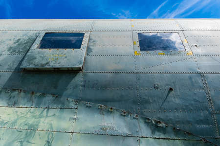 Closeup demobbed military airplane at the body part